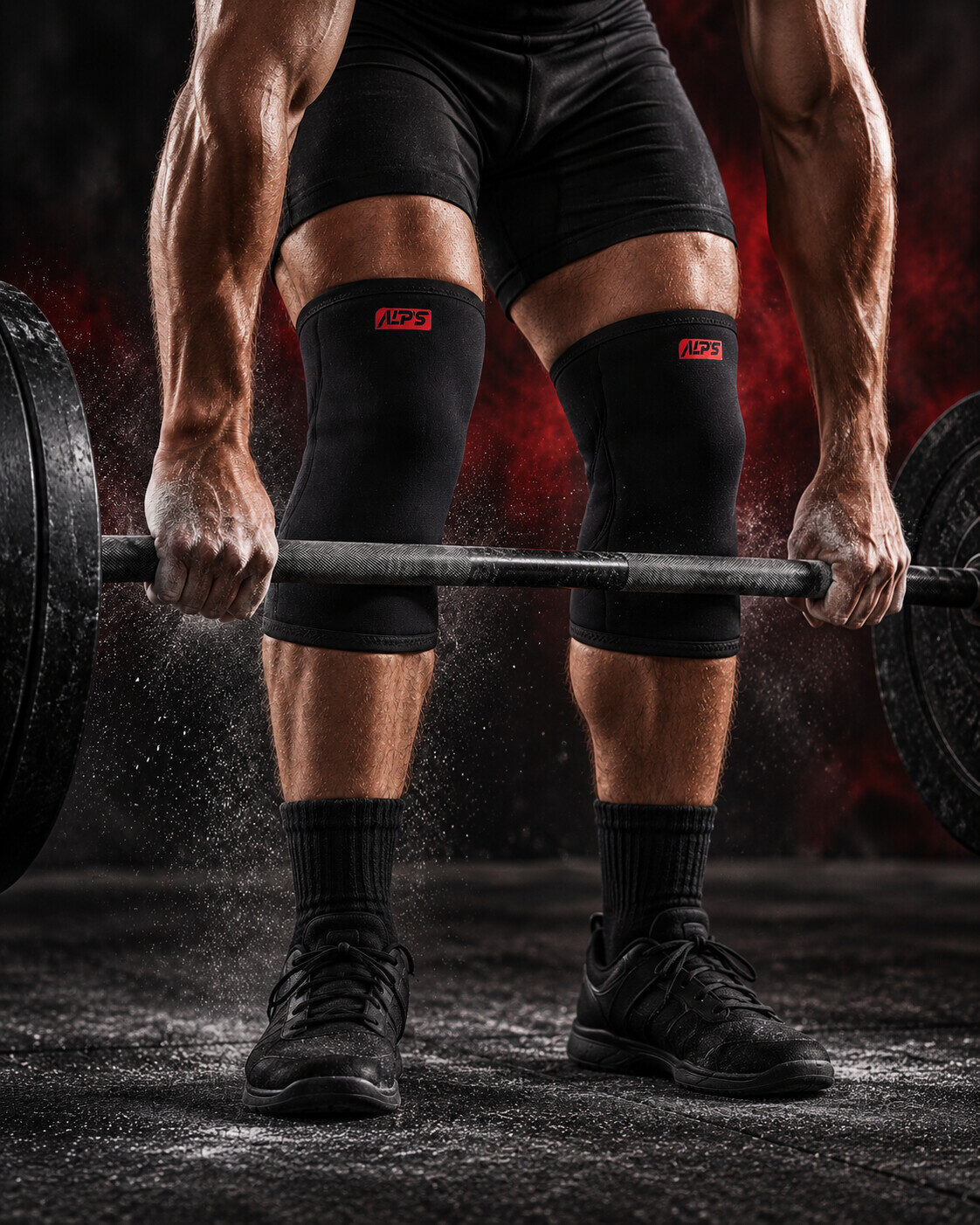 Chalked hands gripping a barbell during a lift