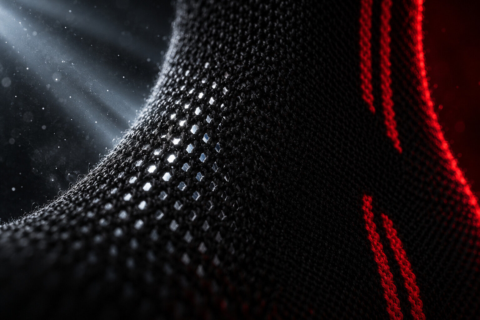 Light passing through a breathable knit mesh